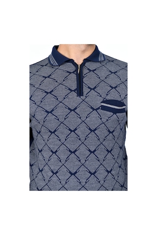 Kamalı Erkek Çelik Örgü Gömlek Yaka Cepli Fermuarlı Polo Yakalı Tüylenmeyen Triko Kışlık Baba Kazak Lacivert