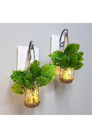 Duvar Dekoru, Led Işıklı, Deve Tabanı Çiçekli, Beyaz Aplik İkili Set