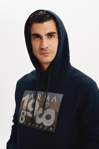 AR-MA Arma Erkek Kapüşonlu Kanguru Cepli 3 İplik Baskılı Şardonlu Regular Fit Sweatshirt K30254628702 Lacivert