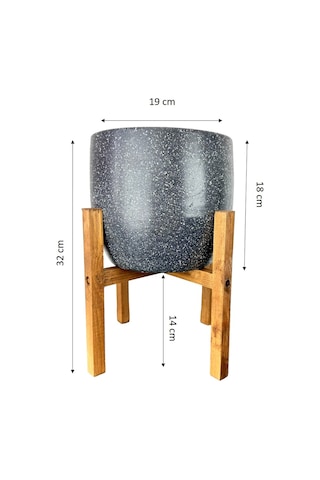Bitki Tasarımı Ev Dekorasyon Aksesuar Gri Granit Toprak Saksı Saksılık Salon Çiçeklik 4 Ayaklı - 19 CM