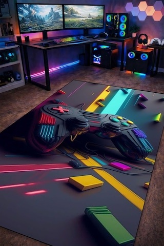 Renkli 3d Gamepad Tasarım Yıkanabilir Kaymaz Taban Halı Gnc18