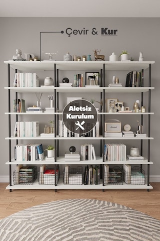 Çevir Kur 200 Cm Beyaz Kitaplık Beyaz