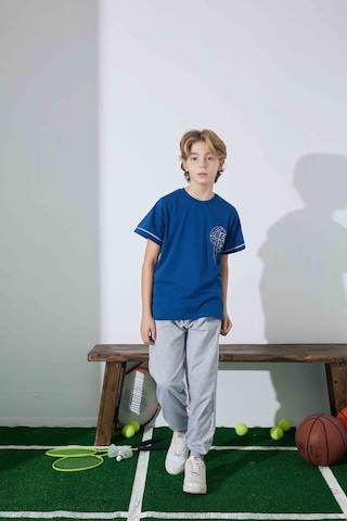 Kıpırık Baby Erkek Çocuk Basketboll Desenli Mavi Pijama Takımı-1308 Mavi