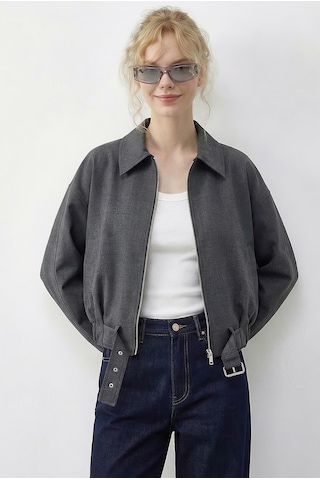 Shade Kadın Oversize Kemer Detaylı Fermuarlı Astarlı Bomber Ceket 2911 60286013 - Antrasit