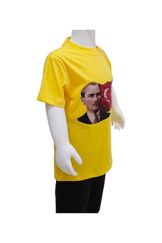 Kostüm Sarayı Ay Yıldızlı Atatürk Baskılı Sarı Tişört Beyaz