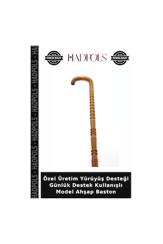 Hadpols Özel Üretim Yürüyüş Desteği Günlük Destek Kullanışlı Model Ahşap Baston Kahverengi