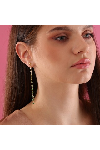 Queen Silver Jewelry 925 Ayar Gümüş Yeşil Renk Geçişli Küpe Altın