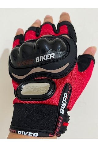Speed Biker Kısa Parmak Yazlık Motosiklet Eldiveni Kırmızıce En 13594 Sertifikalı L