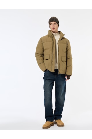 Koton Uzun Kollu Kapaklı Cep Detaylı Fermuarlı Slim Fit Dik Yaka Kışlık Şişme Mont Bej 6wam20125hw Ekru