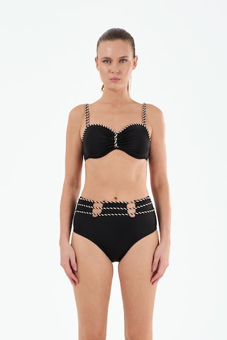 Louren Kadın Siyah/mavi Biye Detaylı Kaplı Telli Yüksek Bel Straplez Bikini Takımı Siyah