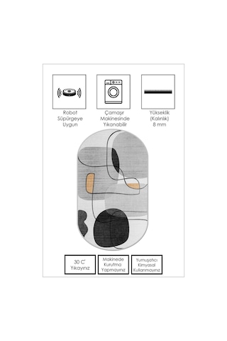 West Home Dijital Baskı Yıkanabilir Kaymaz Taban Leke Tutmaz Gri Oval Mutfak Halısı Salon Halısı Ve Yolluk Wh 578 Grey Oval