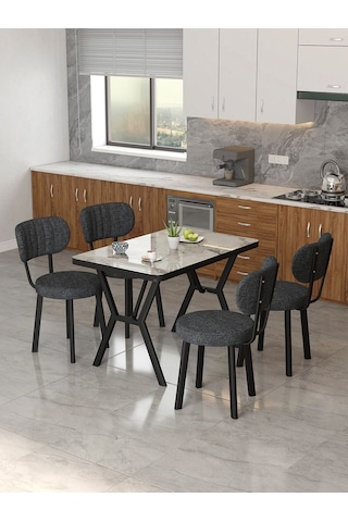 Azra 70x110cm Efes Mutfak Masası, Mutfak Masası Takımı, Yemek Masası, 4 Antrasit Sandalye Antrasit