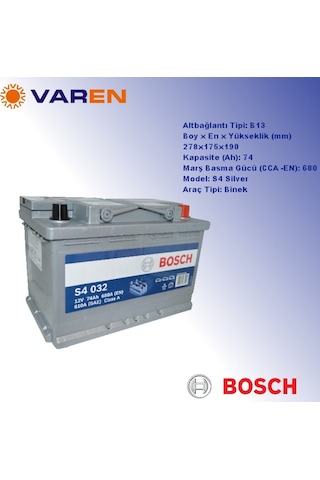 Bosch 12V 74 Ah 680 En (Standart 72 Amper Ebatında) 507492291 Akü
