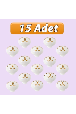 15 Adet Defne Altın Çizgili Beyaz Polimer Düğme Kulp Mantar Mobilya Mutfak Dolabı Çekmece Kulbu Kulpları
