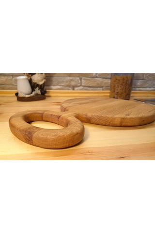 Ahşap Saplı Yuvarlak Pizza Sunum Kesme Tahtası
