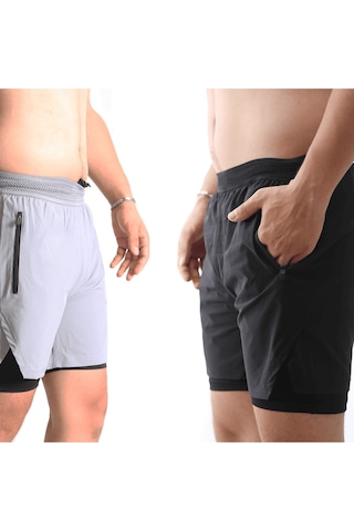 Nature The Brand 2 Li Paket Gym Ve Fitness Astarlı Taytlı Şort Gizli Cep Detaylı Karışık Renkler
