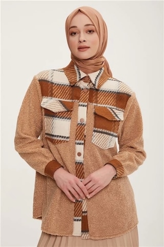 Armine Ekose Garnili Peluş Ceket 22k5005 Gri CAMEL