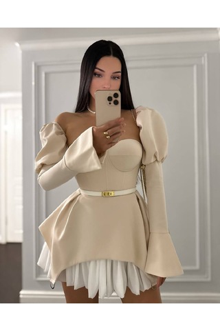 Dalgıç Ve Jessica Kumaş Fermuarlı Gloplu Kemerli Elbise S