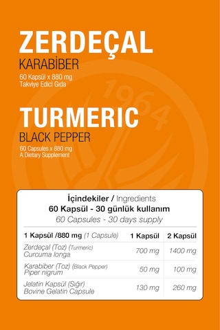 Sepe Natural Zerdeçal Karabiber 880 mg 60 Kapsül