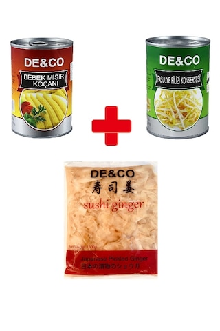 De&co Paketi - Konserve Bebek Mısır Koçanı - Konserve Soya Filizi - Zencefil Turşusu