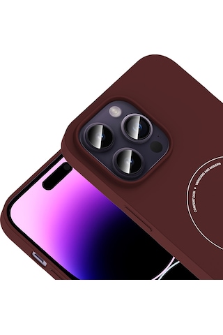 iPhone Uyumlu 14 Pro Max Kılıf M-safe Şarj Özellikli Kamera Korumalı Ardx Elio Sert Pc Kapak - Bordo