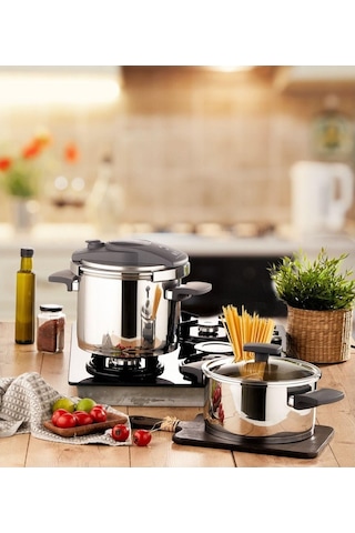 Enio Matik 4+6lt 4 Parça Düdüklü Tencere Seti Gümüş - Siyah