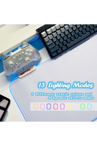 Rgb Düz Beyaz Su Geçirmez Gaming Işıklı Oyuncu Mousepad