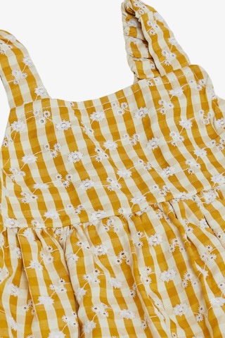 Escabel Kız Çocuk Elbise Çiçek Nakışlı Pötikare Desenli 5-9 Yaş, Hardal Sarı-hardal Sarı Hardal