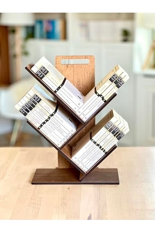 Küçük Geometrik Masaüstü Ağaç Kitaplık, Mk20 Model Abanoz - Beyaz