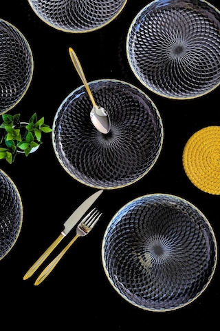 Tabak Evi Altın Yaldız Cam Pasta Tabağı 19cm 6 Lı 2339 Şeffaf