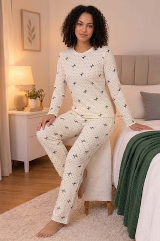 Kadın Pamuklu Desenli Kaşkorse Pijama Takımı Desen 1