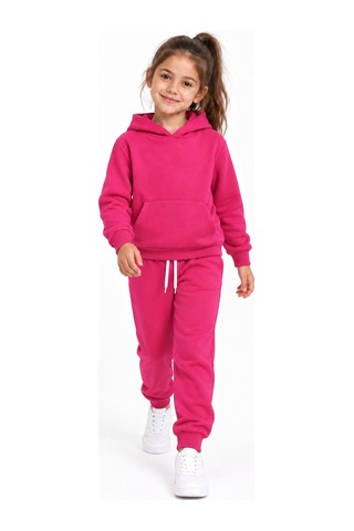 Rony Pony Kids Kız Çocuk Fuşya Kapüşonlu Eşofman Takımı Kanguru Cepli Sweatshirt Ve Jogger Alt 2 Li Set