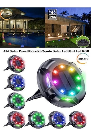 Mobgift 4'lü Solar Panelli Kazıklı Zemin Solar Ledi 8+4 Led Çok Renkli