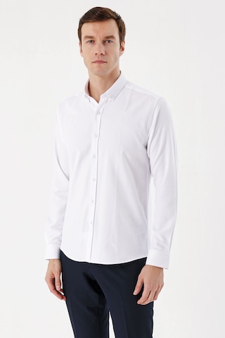 Morven Erkek Beyaz Trend Jakar Desen Düğmeli Yaka Slim Fit Gömlek 24mc004005600 Beyaz Beyaz