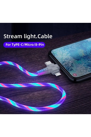 Jms  Vaorlo 3 In 1 Parlayan Şarj Kablosu 2.1a Hızlı Şarj Akışı Aydınlık Aydınlatma Usb Kablosu Samsung İos Uyumlu Xiaomi Huawei