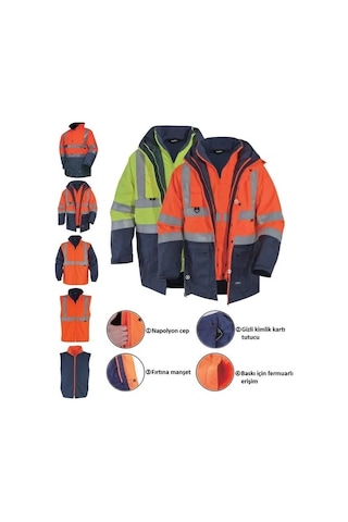 Glp Oxford 5+1 Reflektörlü Içi Çıkmalı Kışlık Parka Mont Sarı Lacivert Lacivert-Sarı