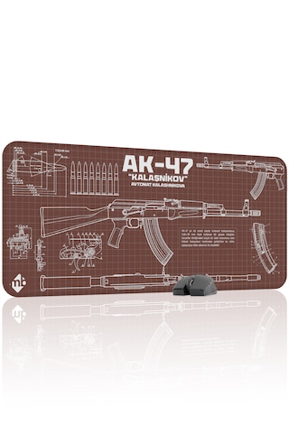 Ak 47 Siyah Kalaşnikov Cs Dikişli Kauçuk Oyuncu Mousepad - 90x40 Gaming Mouse Pad Ak-47 Kahverengi