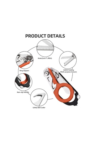 Hfambition Siyah Turuncu Çekirdekli Çok Fonksiyonlu Folding Makas - Dış Mekan Kamp Acil Kırıcı, Ölçücü, Açıcı Araç Seti