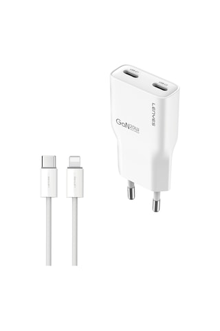 Lenyes Lch15-eu Tc-l Type-c To Lightning Gan Teknolojili Pd Hızlı Şarj Özellikli Şarj Seti 20w Beyaz Beyaz