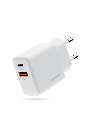 Polosmart Pbs136 Hızlı 1 Usb 1 Pd Çıkışlı 20w Şarj Adaptörü Duvar Şarjı Beyaz