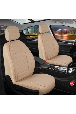 Bmw 2 Serisi 216d Lüx Deri Oto Koltuk Kılıfı Ön Arka Takım Set Çizgili Desen Bej