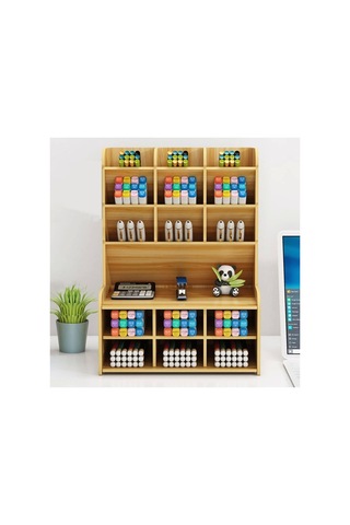 Kututr 9+9 Bölme Masaüstü Kalemlik Organizer Demonte Ceviz Çok Renkli
