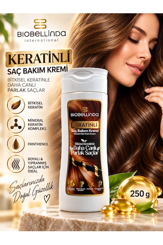 Keratinli Saç Bakım Kremi Bitkisel Keratin, Mineral Keratin Kompleks Ve Panthenol, Boyalı & Yıpranmış Saçlar 250 Gr