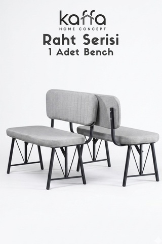 Raht Serisi Metal İskeletli Bench - 90 Cm Keten Kumaş Modern Mutfak & Antre Pufu - 1 Adet Gri