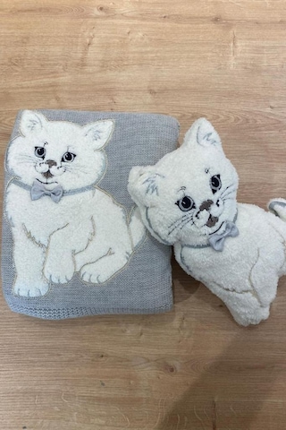 Oyuncak Hediyeli Bebek Triko Battaniye 90x90 Cm Gri Gri