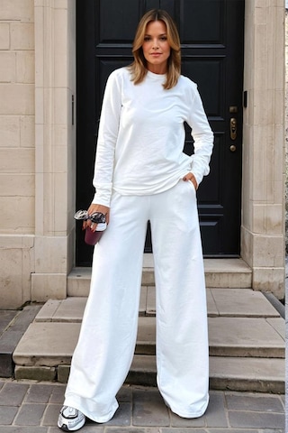 Kadın Uzun Kollu Sweatshirt , Bol Paça Beli Lastikli Cepli Pantolon - Alt & Üst Takım 3485500 Beyaz