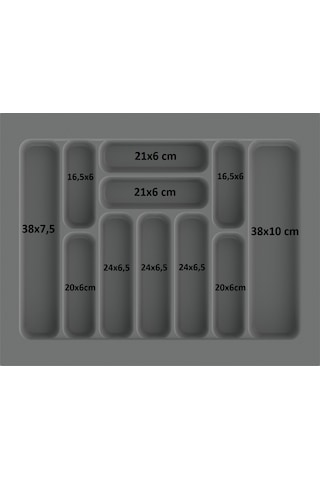 Çekmece İçi Kaşıklık Ve Kepçelik Organizer Seti 62x49 Cm 55x40 Cm'e Kadar Kesilebilir Gri