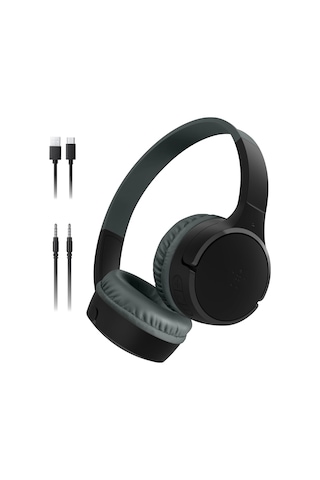 Soundform Mini Çocuk Kablosuz Kulaklık Siyah Dahili Mikrofon, 30 Saat Çalma, Eğlenceli Çıkartmalar, Apple iPhone Uyumlu,