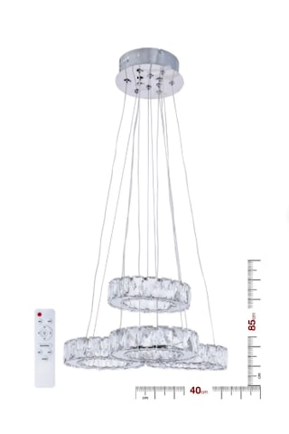 Modern Kristal Taşlı 3+1 Halka Sarkıt Led Avize Krom Gümüş - Krom