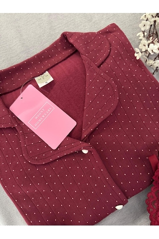 Mh Moony Homewears Nokita Bordo Kışlık Termal Merlin Kumaş Pijama Takımı Ton Bordo